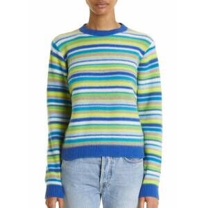 NEW THE ELDER STATESMAN vista stripe crew sweater in blue multi